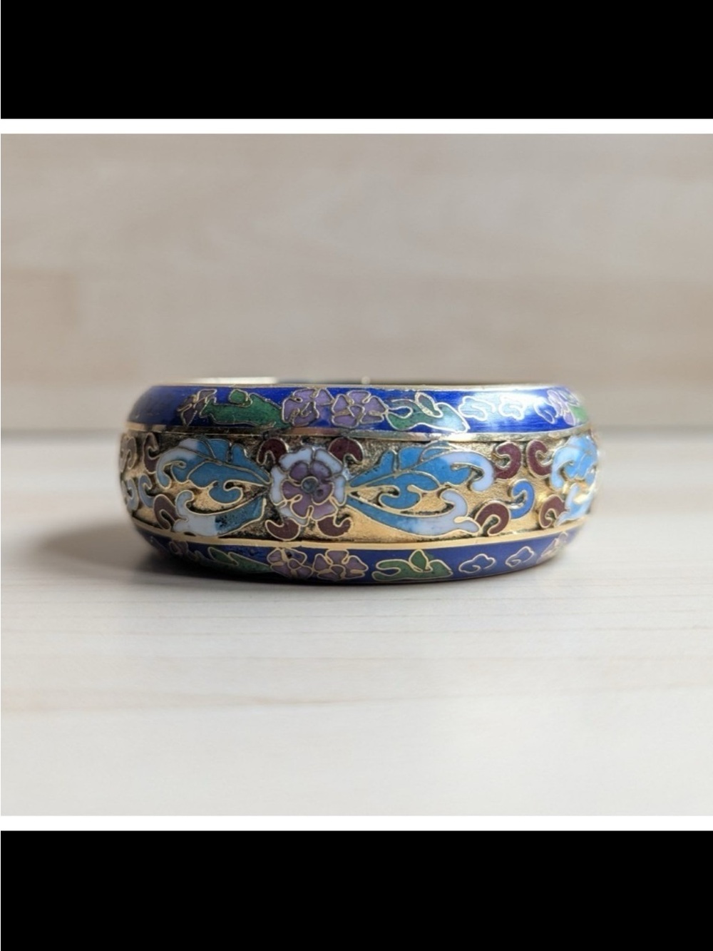 Incredible Detailed Antique Blue and Gold Floral Cloisonné Bracelet - Picture 3 of 13